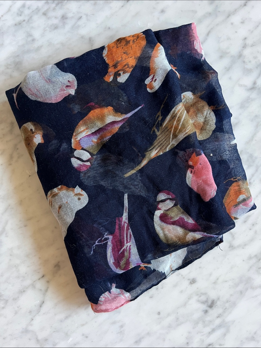 Navy Bird Print Lightweight Women's Scarf